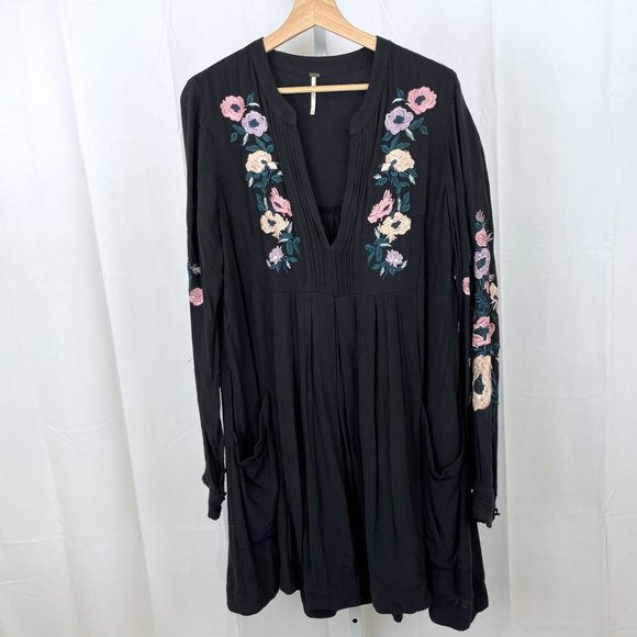 Free People Black Long Sleeve Dress with Floral Embroidery - Picture 9 of 9